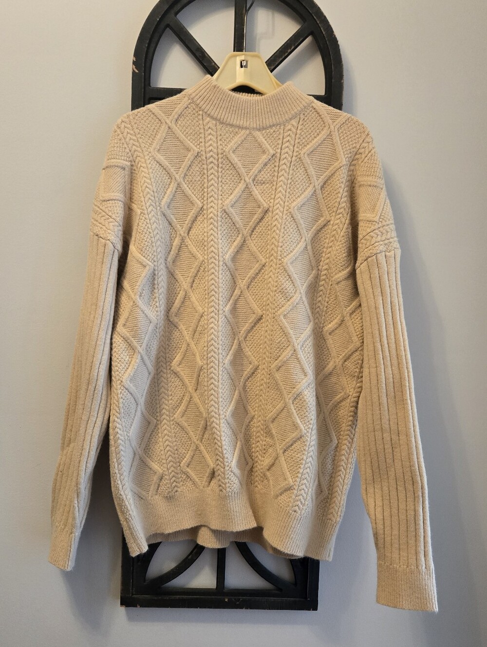 Aelfric Eden Cream Ivory Cable Knit Fisherman Sweater - Unisex Large